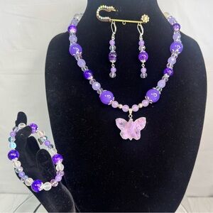Lavender Jade & Amethyst Butterfly Set in Sterling Sliver & Crystal Moonstones